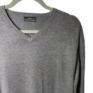 ZARA V-Neck Sweater Long Sleeve Gray Lightweight Men's Size XL